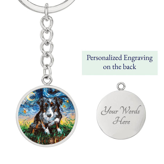 Australian Shepherd Starry Night Round Keychain