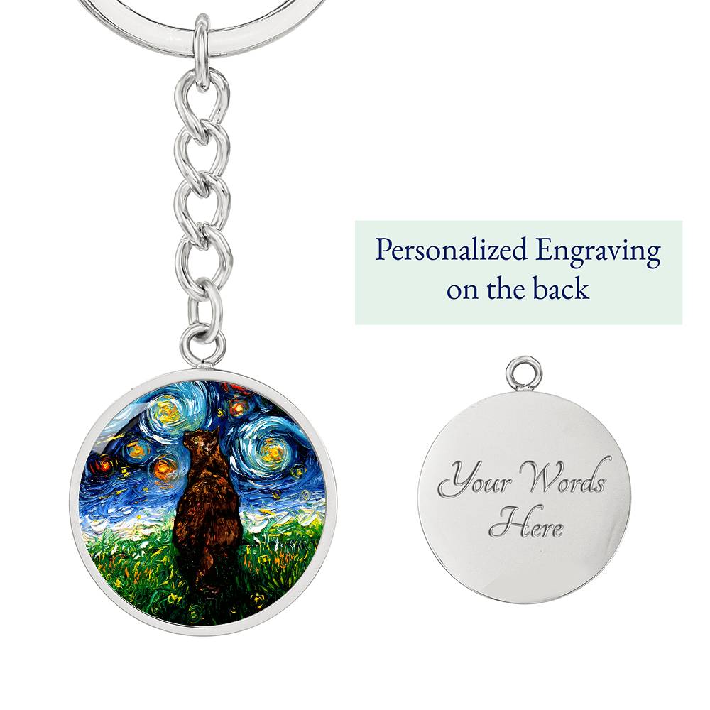 Tortoiseshell Cat Starry Night Round Keychain