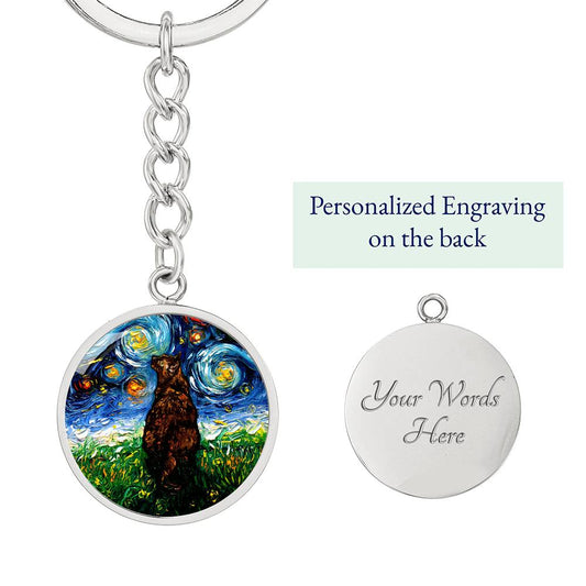 Tortoiseshell Cat Starry Night Round Keychain