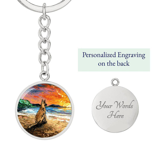 Beach Days - Belgian Malinois Round Keychain