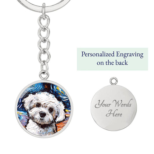 Maltipoo Portrait Starry Night Round Keychain