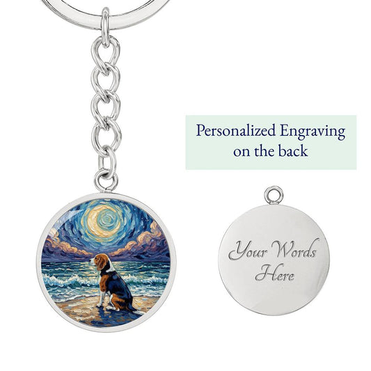 Beach Night - Beagle Round Keychain