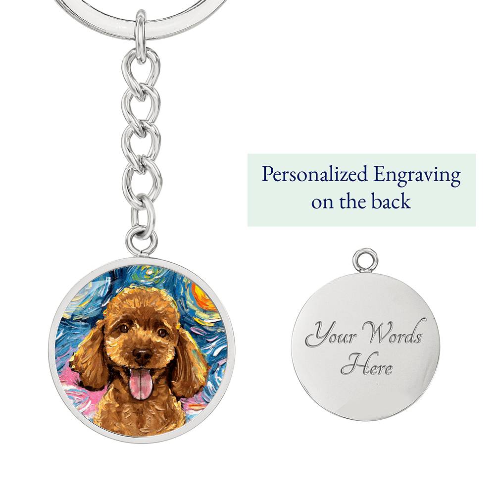 Apricot Poodle Portrait Starry Night Round Keychain