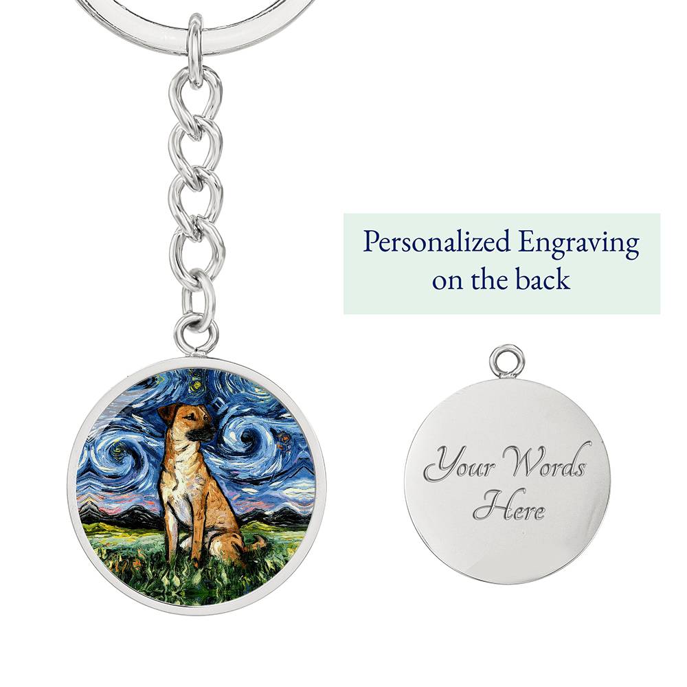 Black Mouth Cur Starry Night Round Keychain