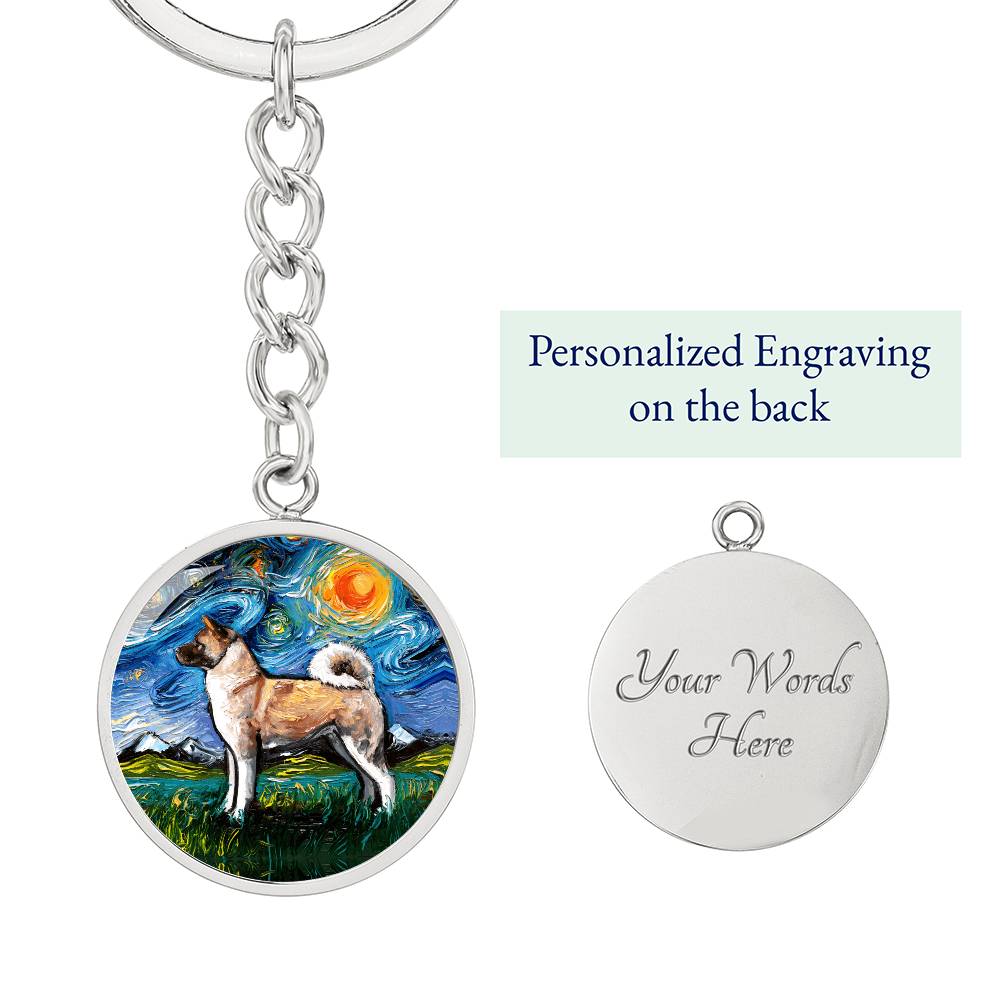 Akita Starry Night Round Keychain