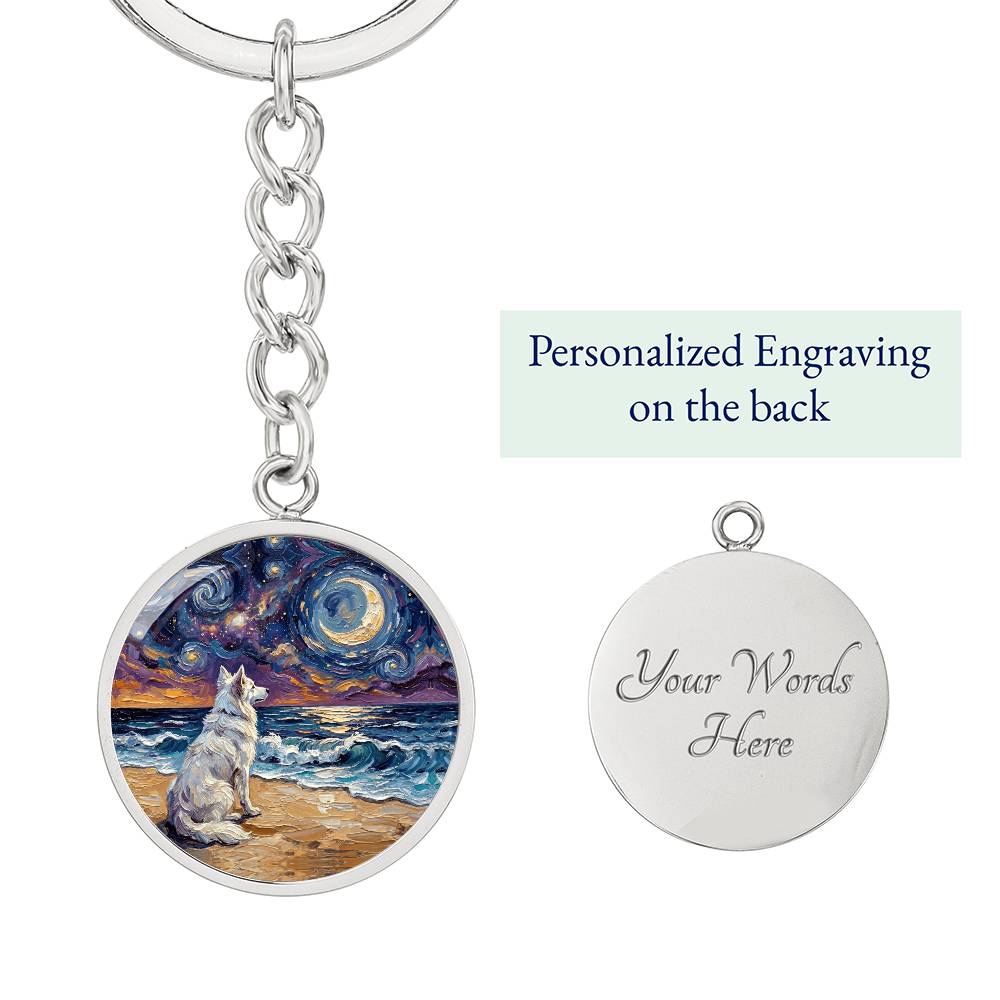 Beach Night - Isabella Husky Round Keychain