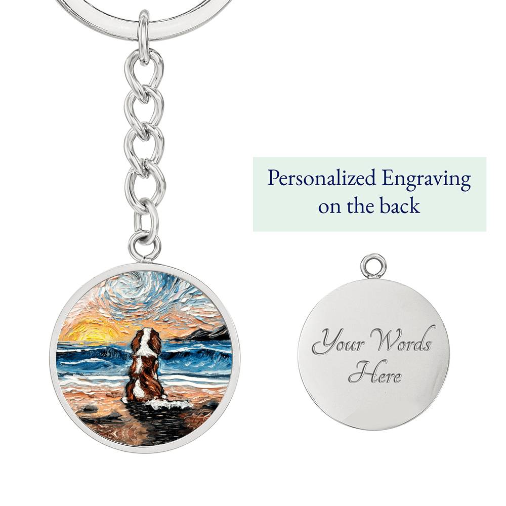 Beach Days - Blenheim Spaniel Round Keychain