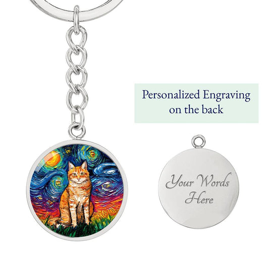 Orange Tabby Starry Night Round Keychain