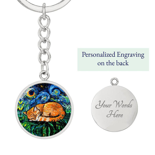 Sleeping Orange Tabby Starry Night Round Keychain
