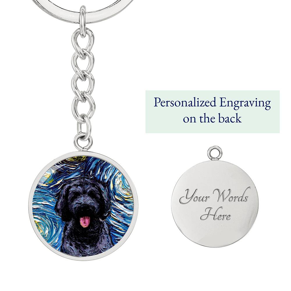 Black Goldendoodle Starry Night Round Keychain