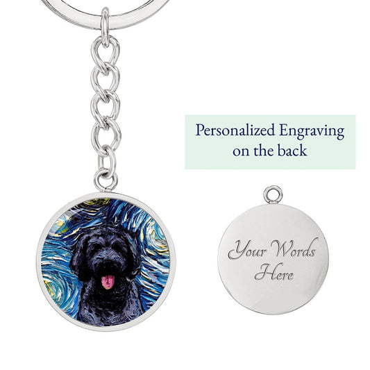Black Goldendoodle Starry Night Round Keychain