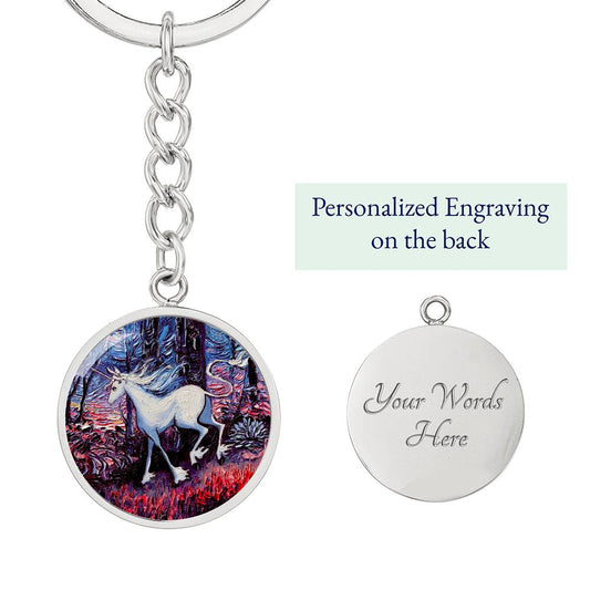 Unicorn Running Round Keychain