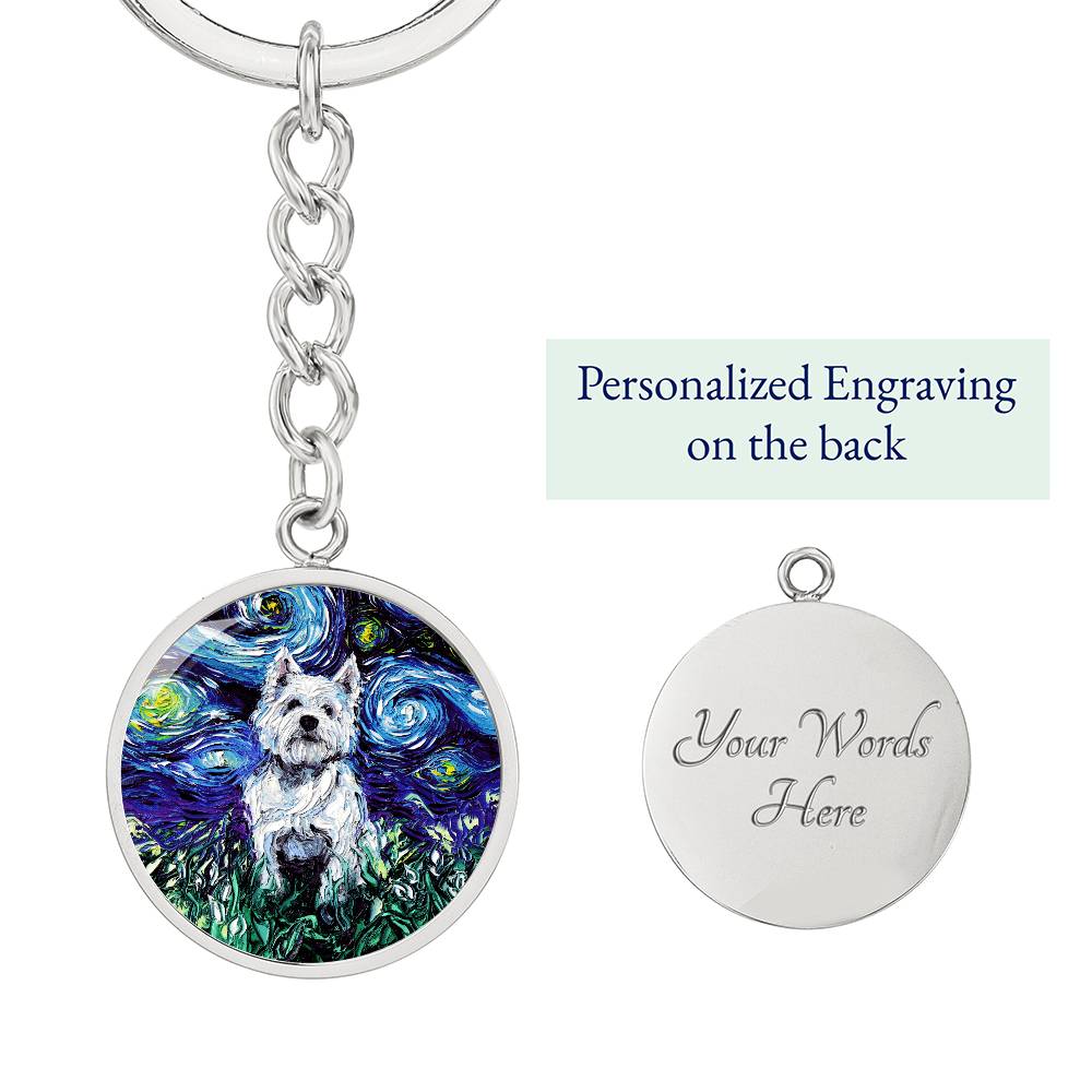 Westie Starry Night Round Keychain