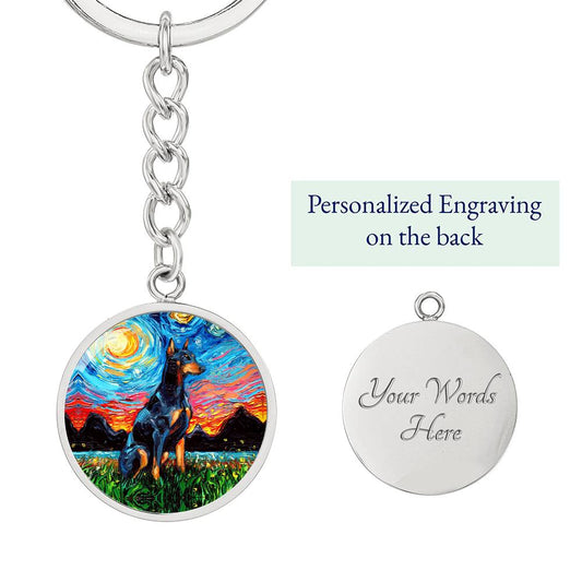 Doberman Pinscher Starry Night Round Keychain
