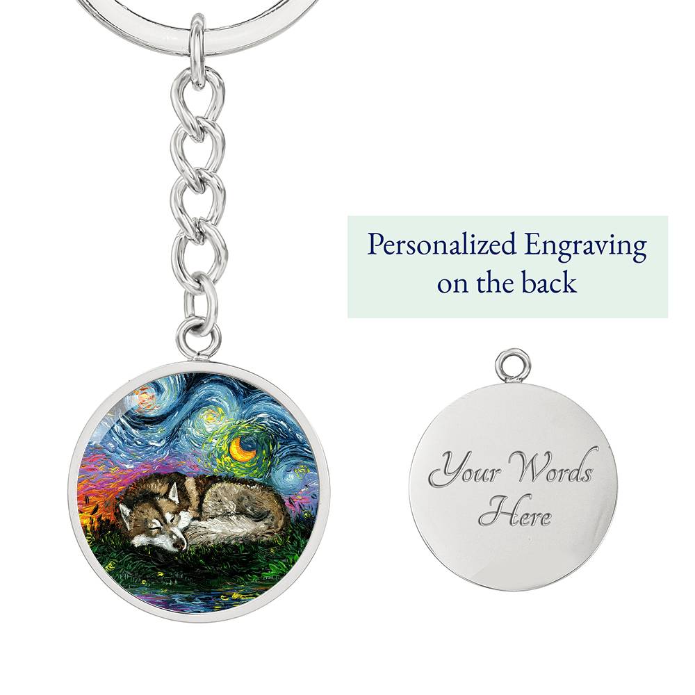Sleeping Red Husky Round Keychain