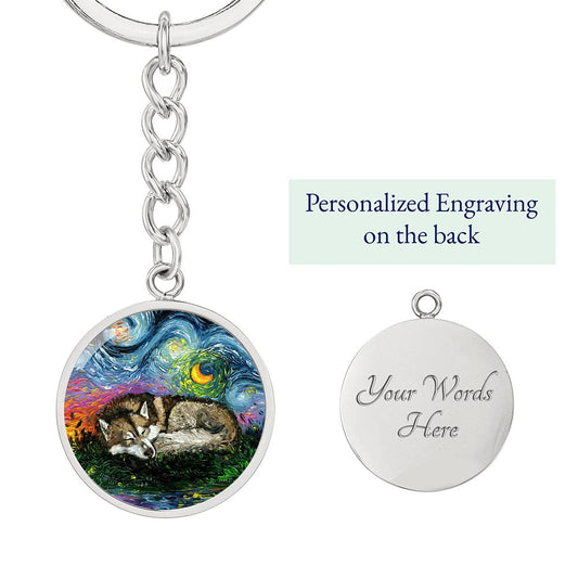 Sleeping Red Husky Round Keychain