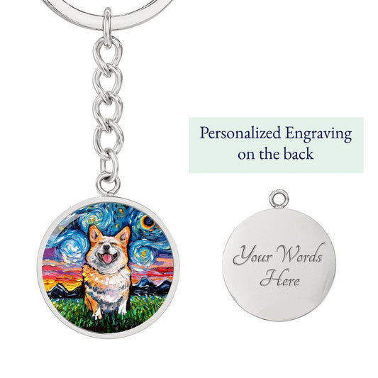 Smiling Corgi Starry Night Round Keychain