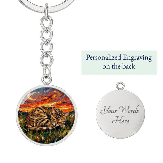 Sleepy Egyptian Mau Night Round Keychain