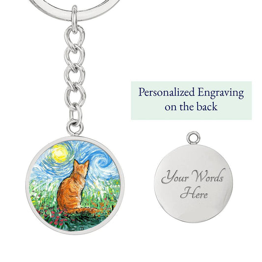 Orange Tabby Cat Spring Round Keychain