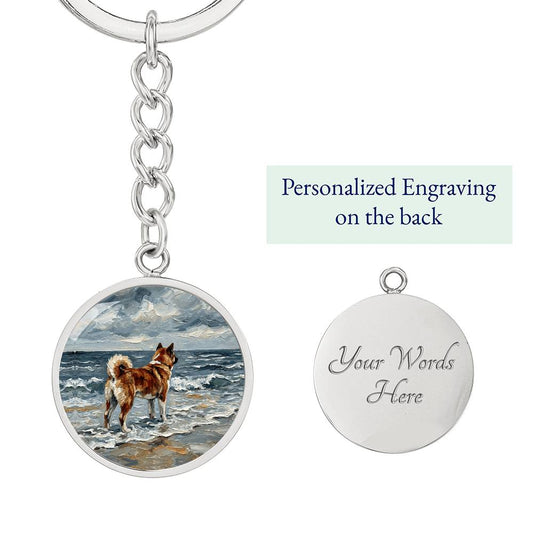 Beach Day - Akita Round Keychain
