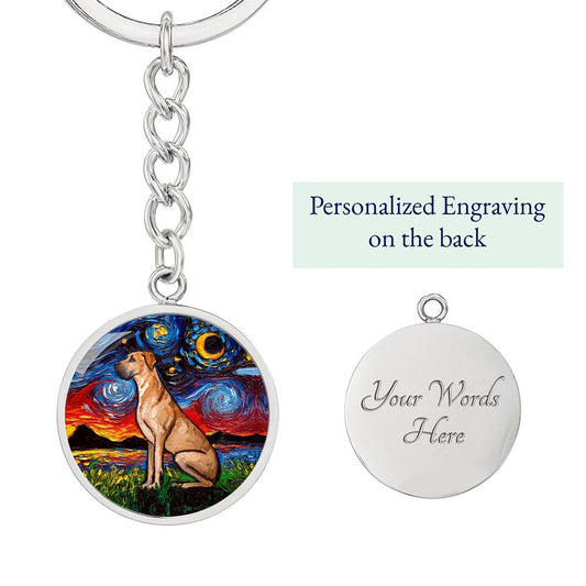 Fawn Great Dane Starry Night Round Keychain
