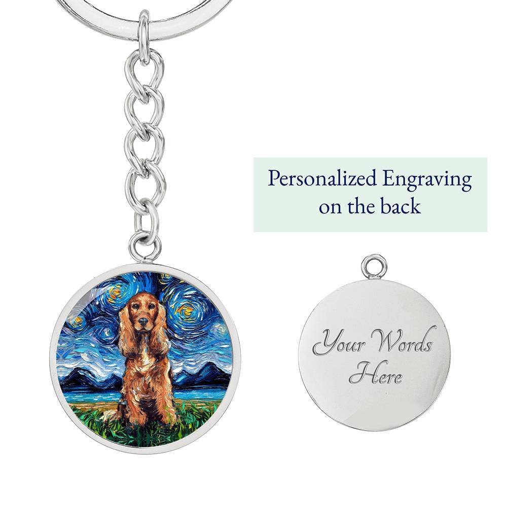 Red Cocker Spaniel Starry Night Round Keychain