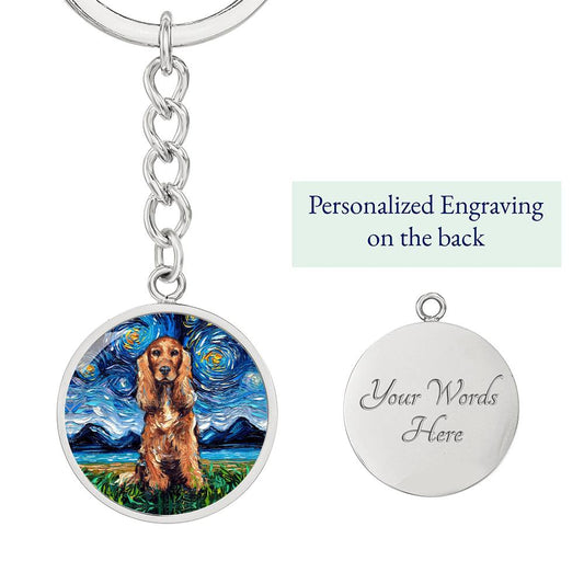 Red Cocker Spaniel Starry Night Round Keychain