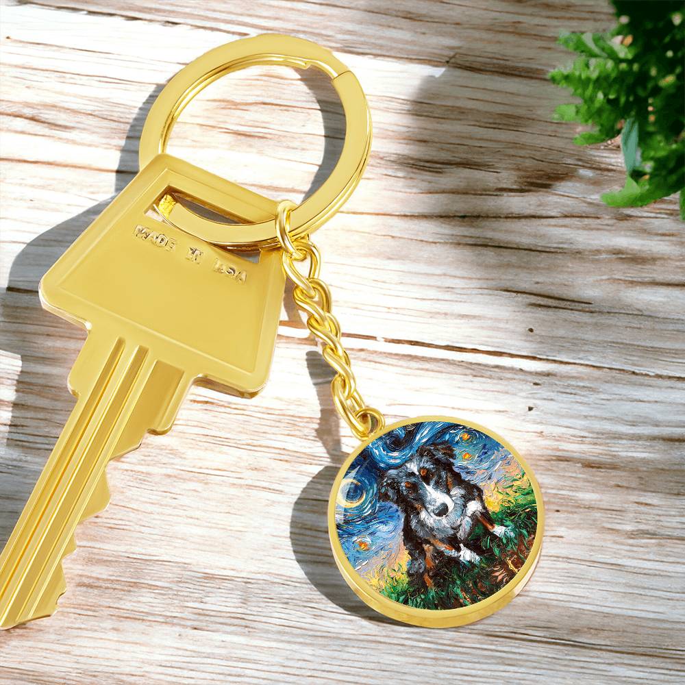 Australian Shepherd Starry Night Round Keychain
