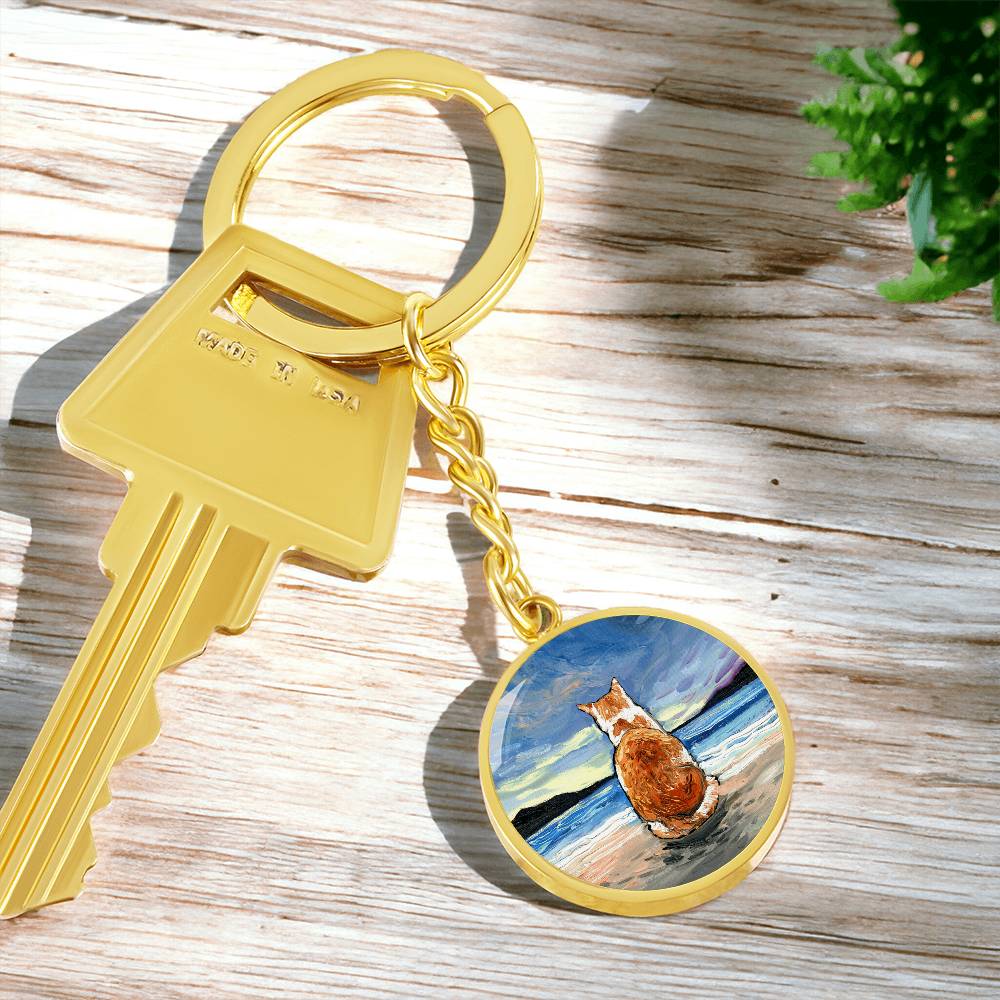 Beach Days - Orange and White Tabby Round Keychain