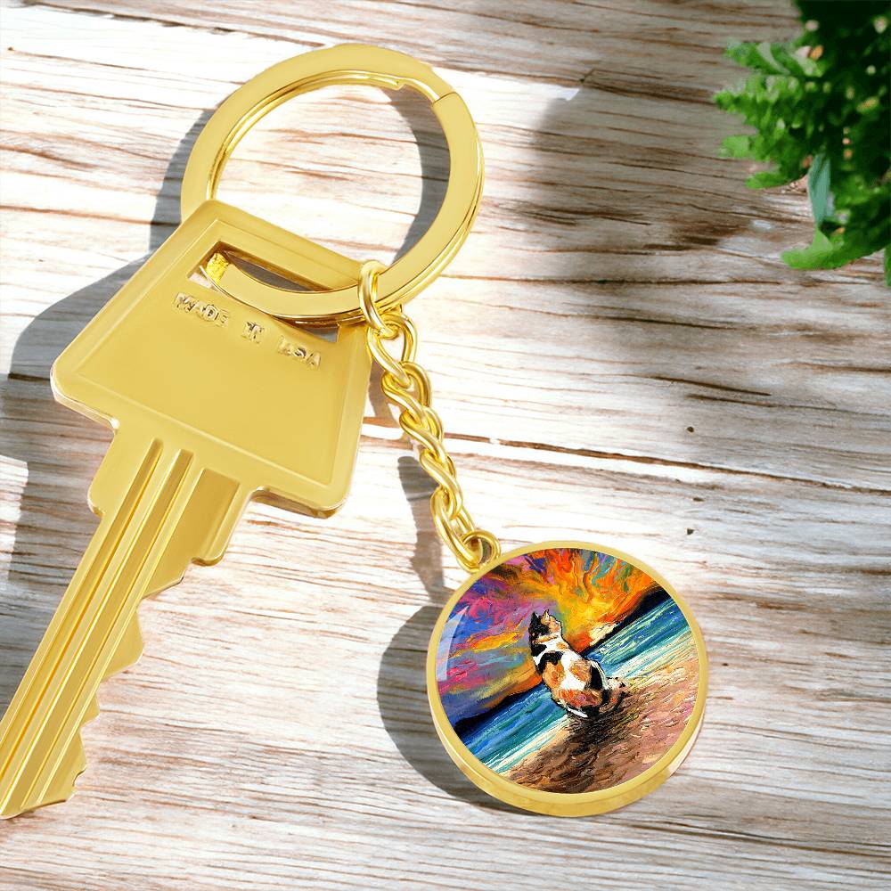 Beach Days - Calico Cat Round Keychain