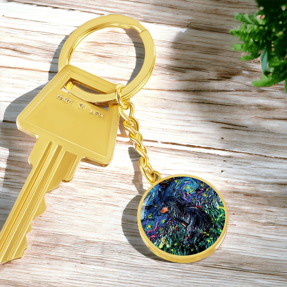 Black and Tan Long Hair Dachshund Round Keychain