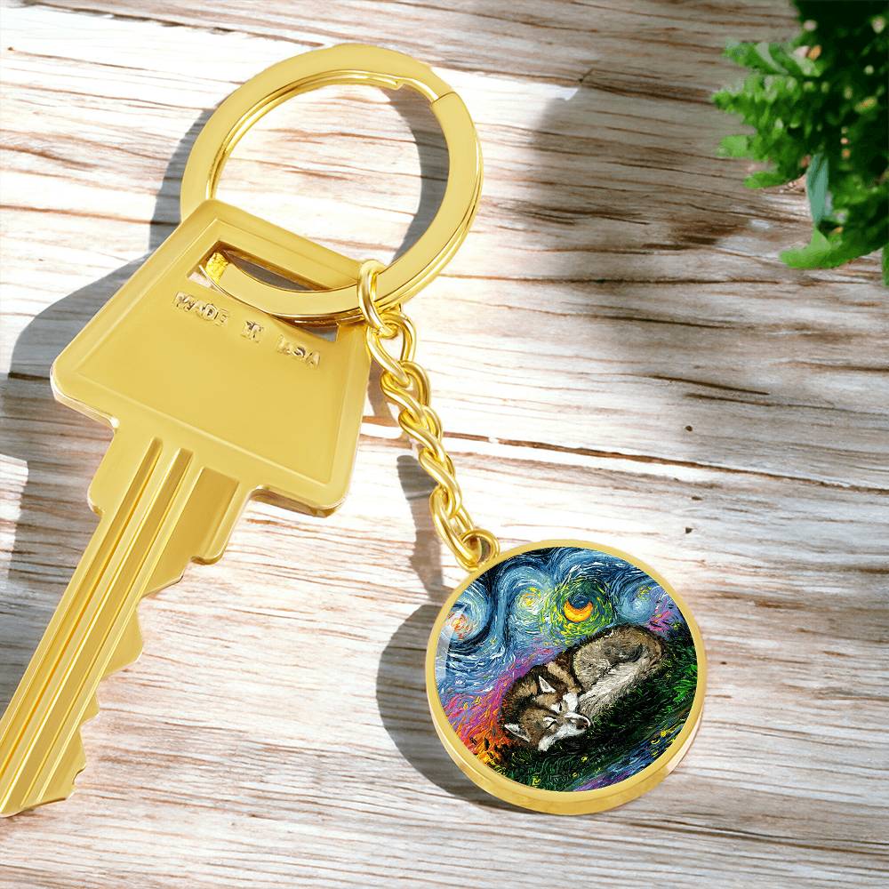 Sleeping Red Husky Round Keychain