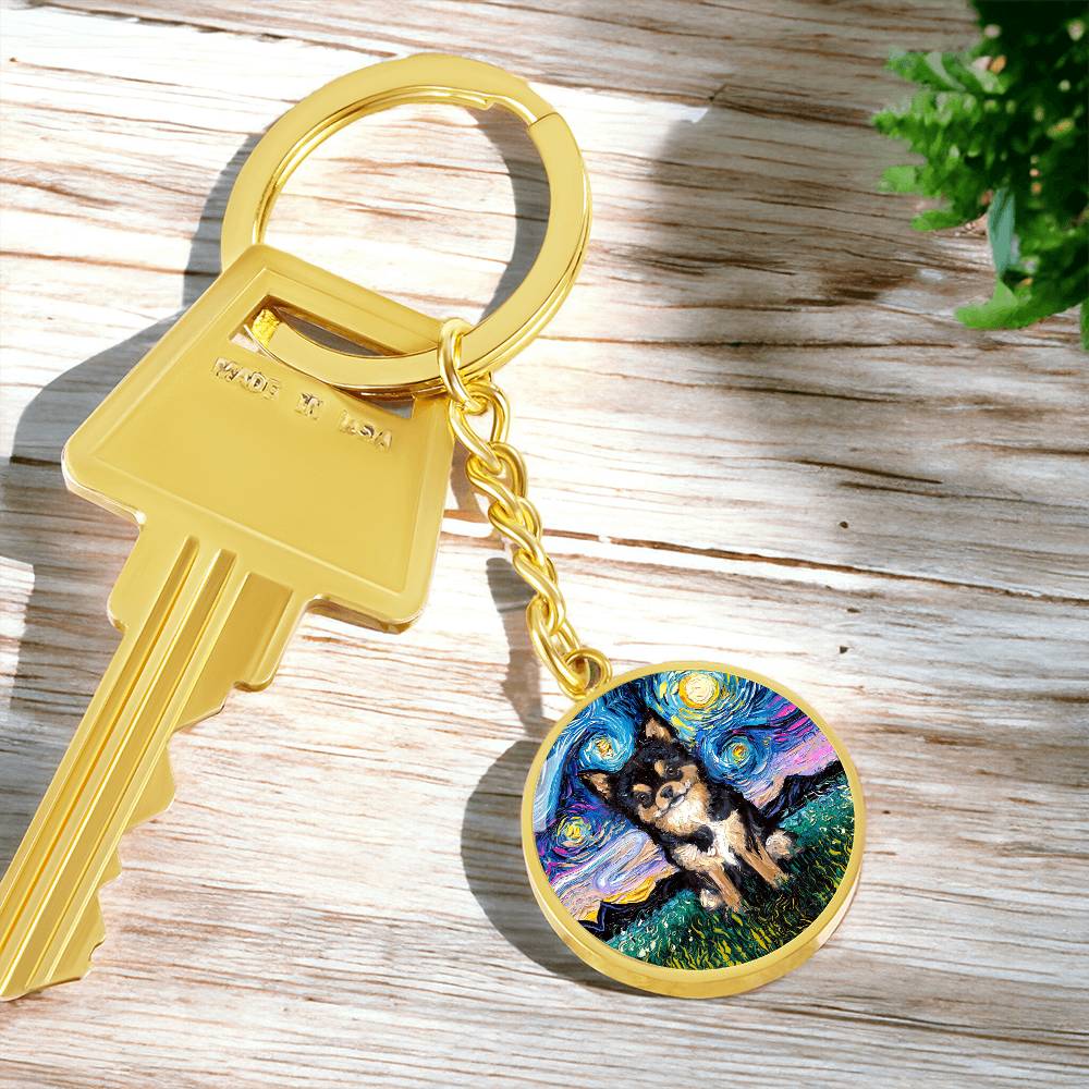 Black and Tan Chihuahua Starry Night Round Keychain