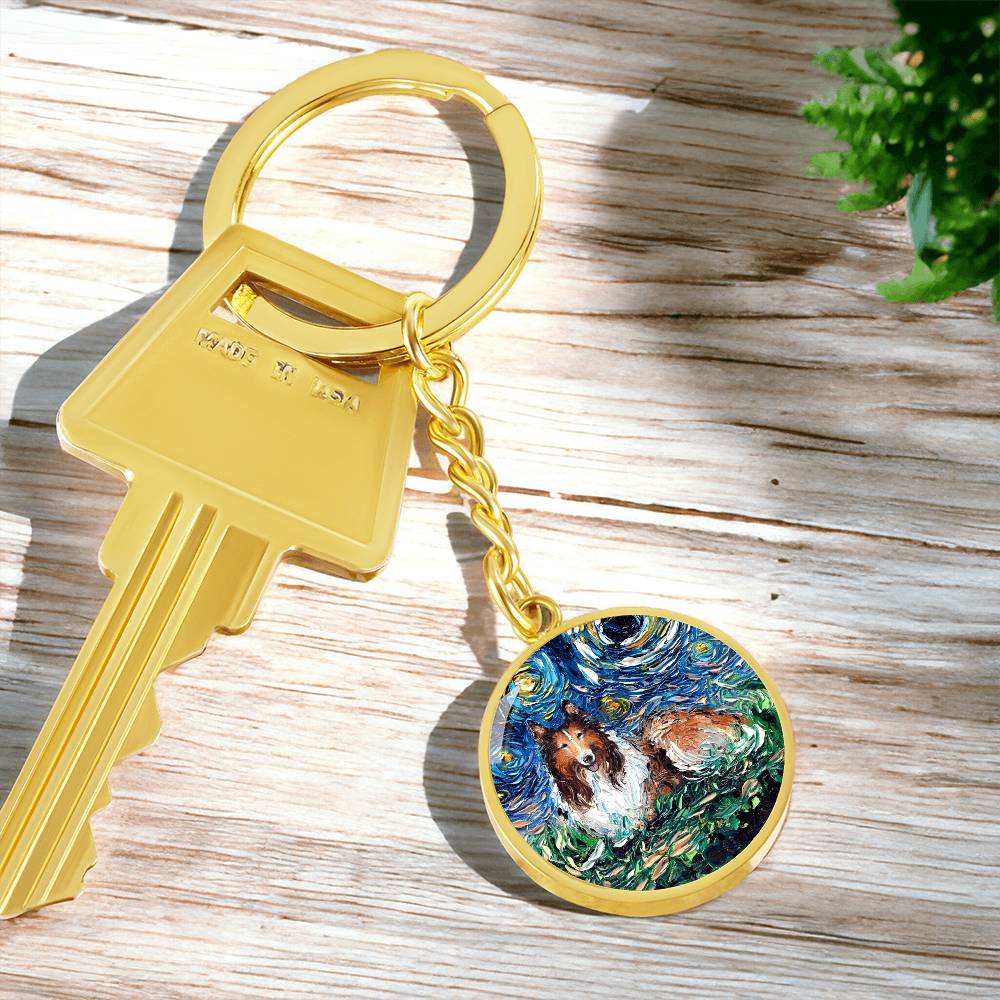 Collie Starry Night Round Keychain
