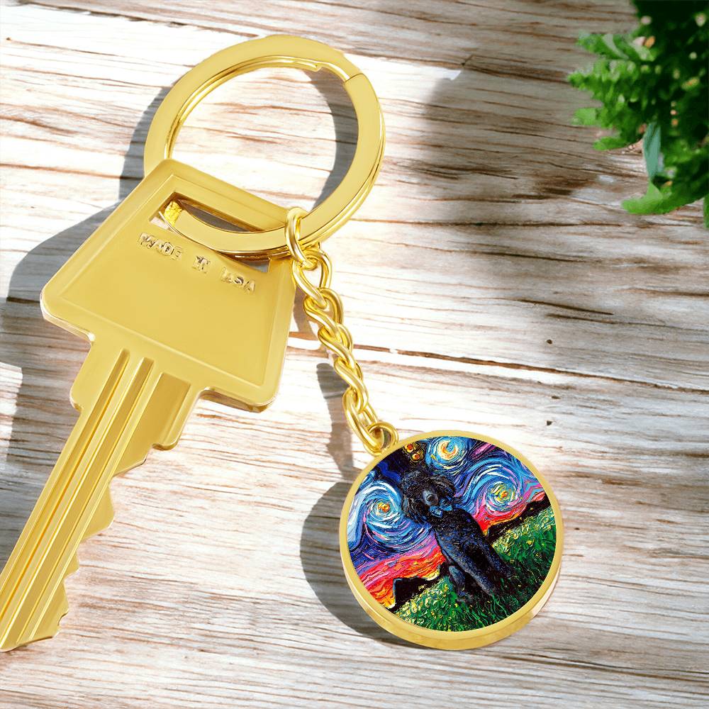 Black Poodle Starry Night Round Keychain