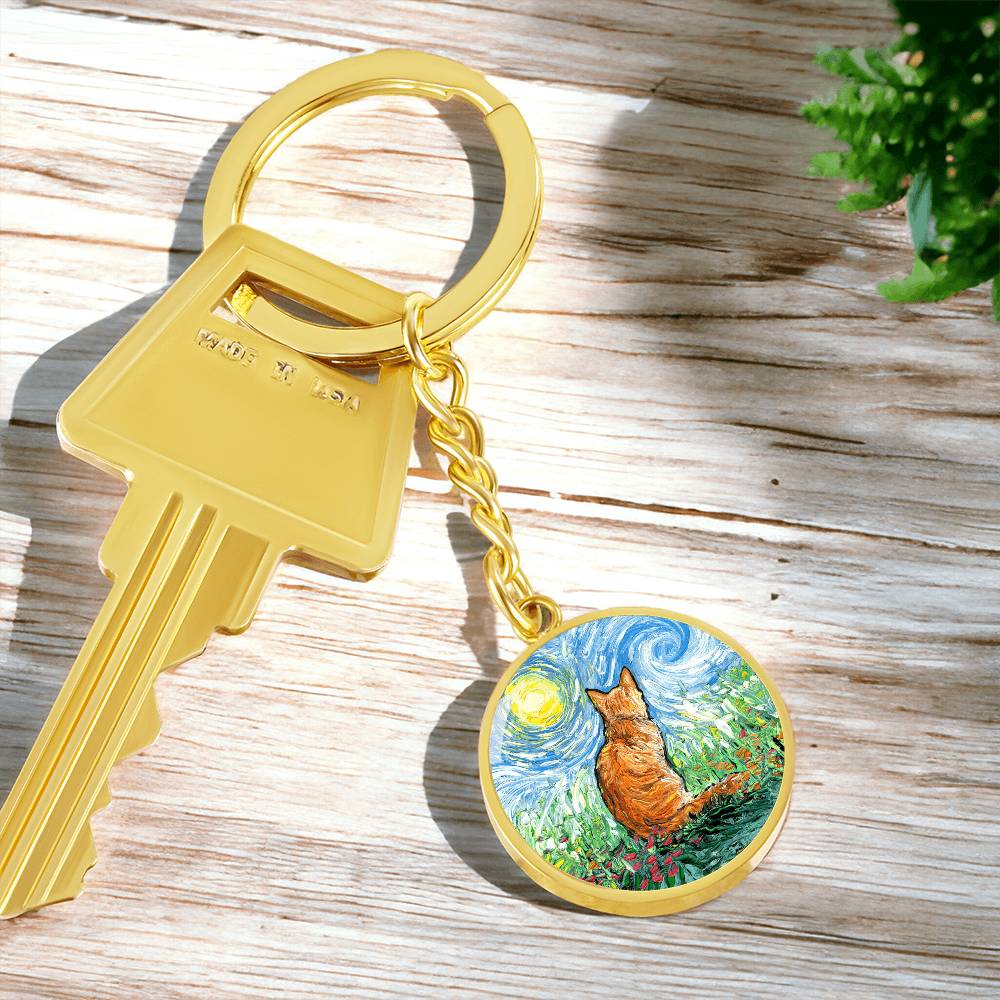 Orange Tabby Cat Spring Round Keychain