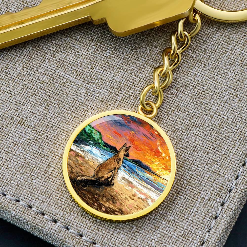 Beach Days - Belgian Malinois Round Keychain