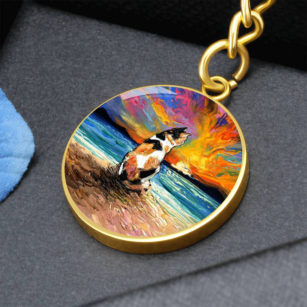 Beach Days - Calico Cat Round Keychain