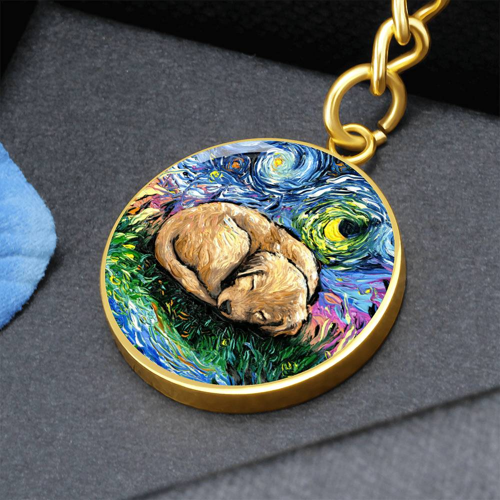 Sleepy Golden Retreiver Pup Round Keychain
