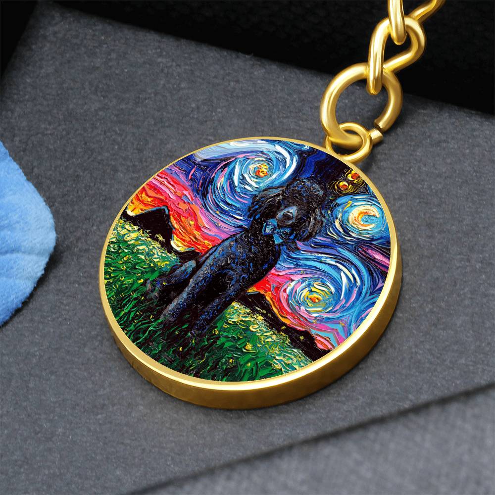 Black Poodle Starry Night Round Keychain