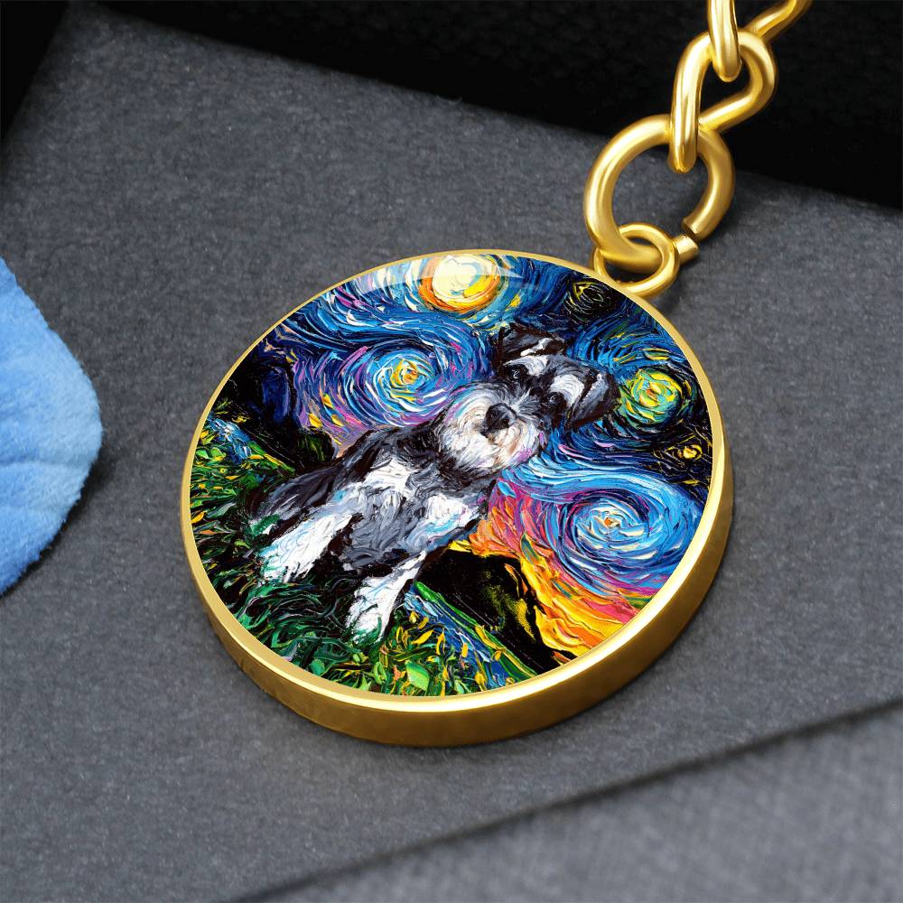Schnauzer Starry Night Round Keychain