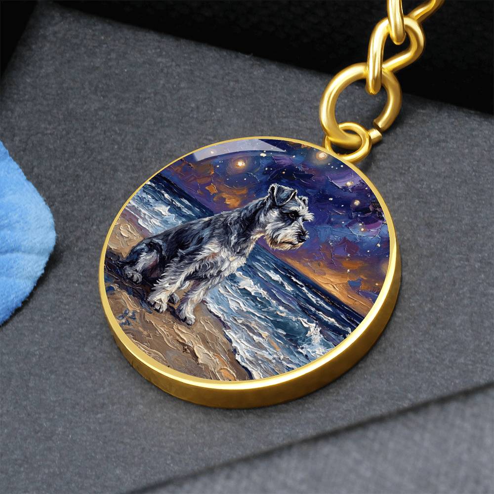 Beach Night - Schnauzer Round Keychain