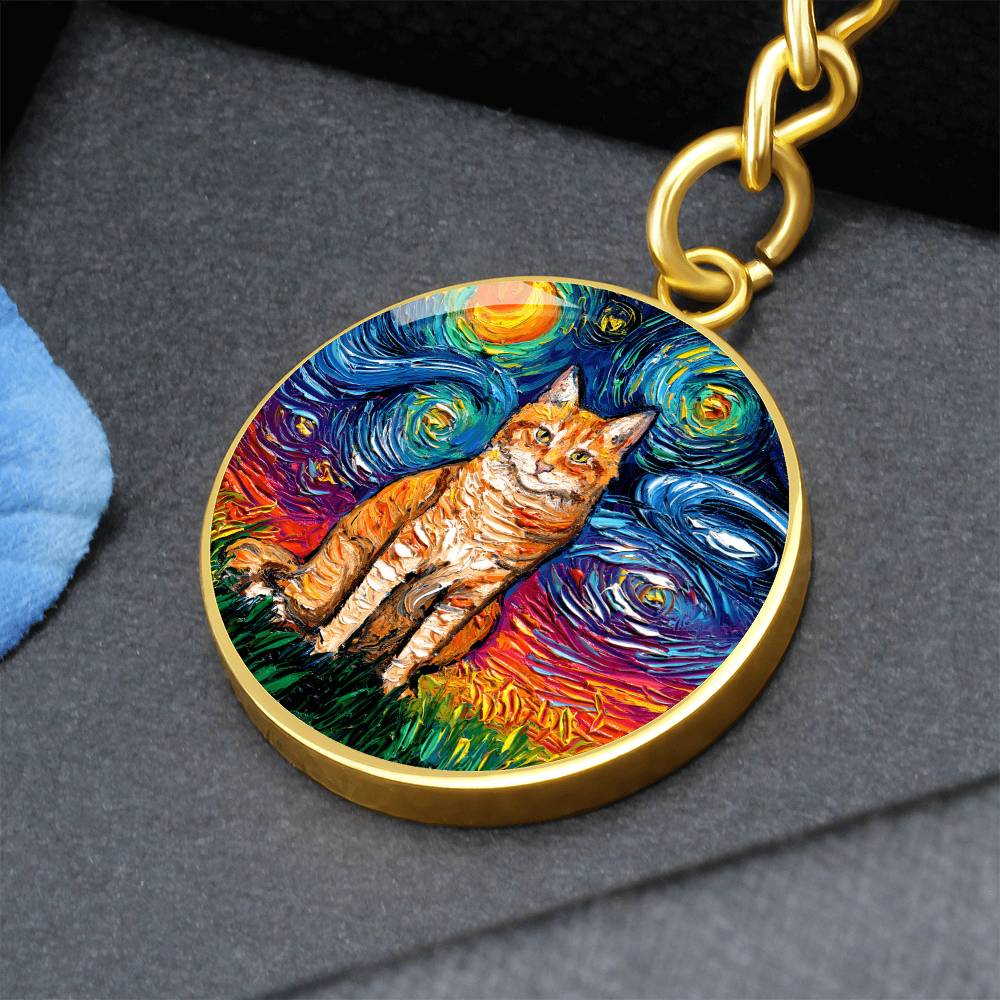 Orange Tabby Starry Night Round Keychain