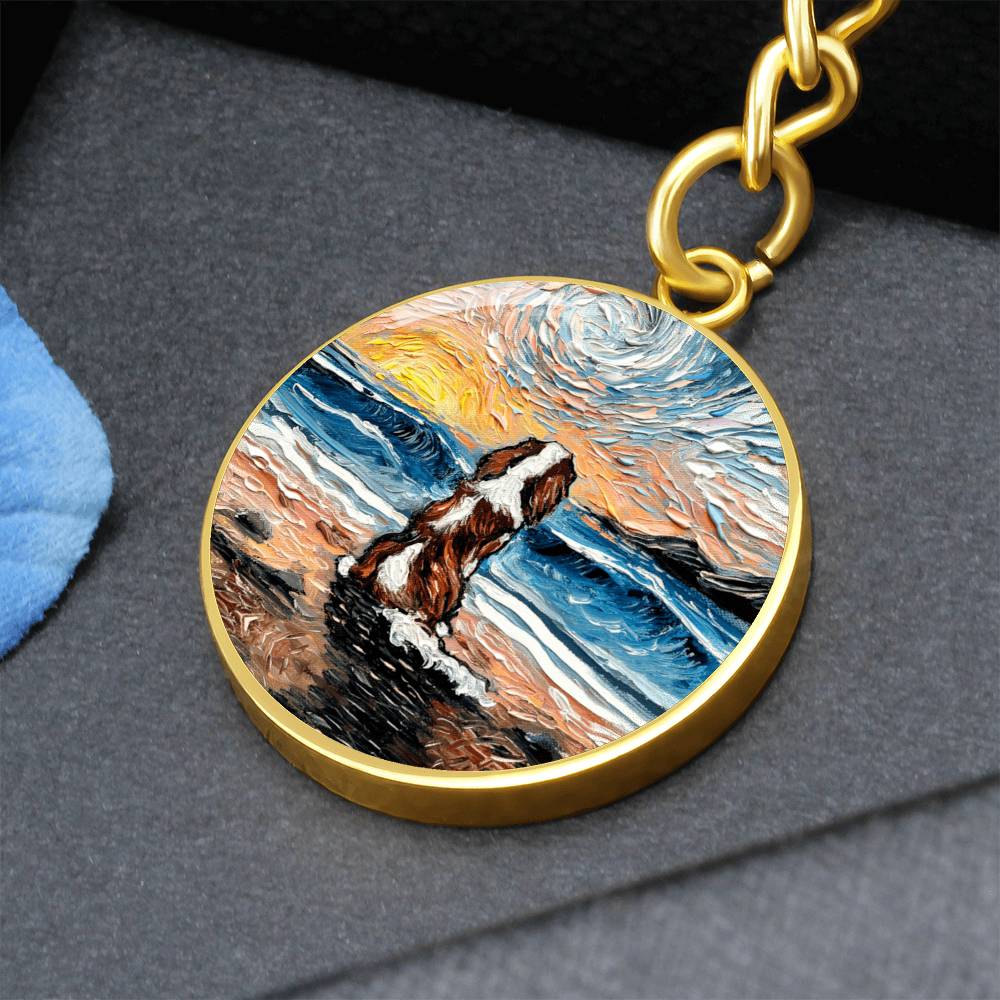 Beach Days - Blenheim Spaniel Round Keychain
