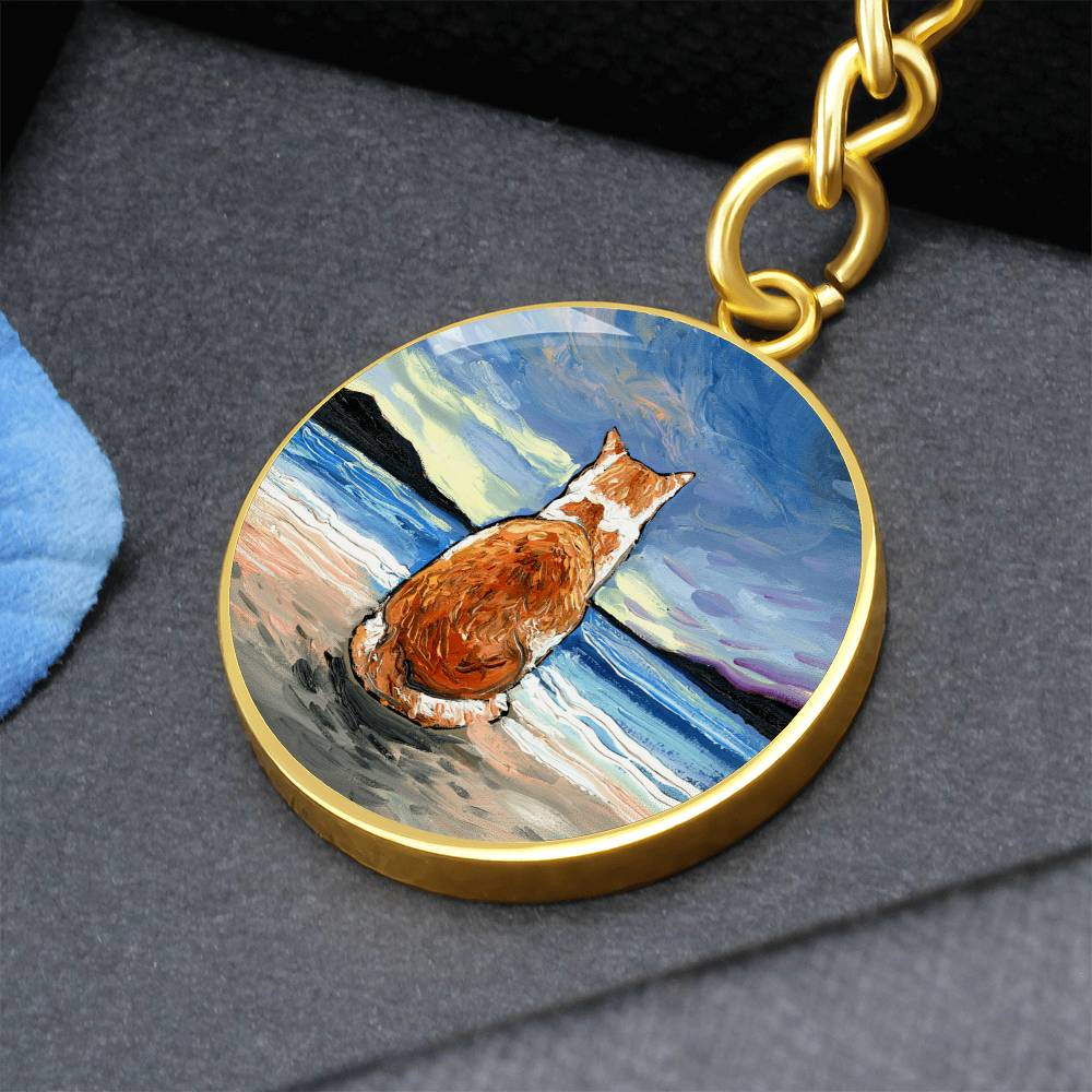 Beach Days - Orange and White Tabby Round Keychain