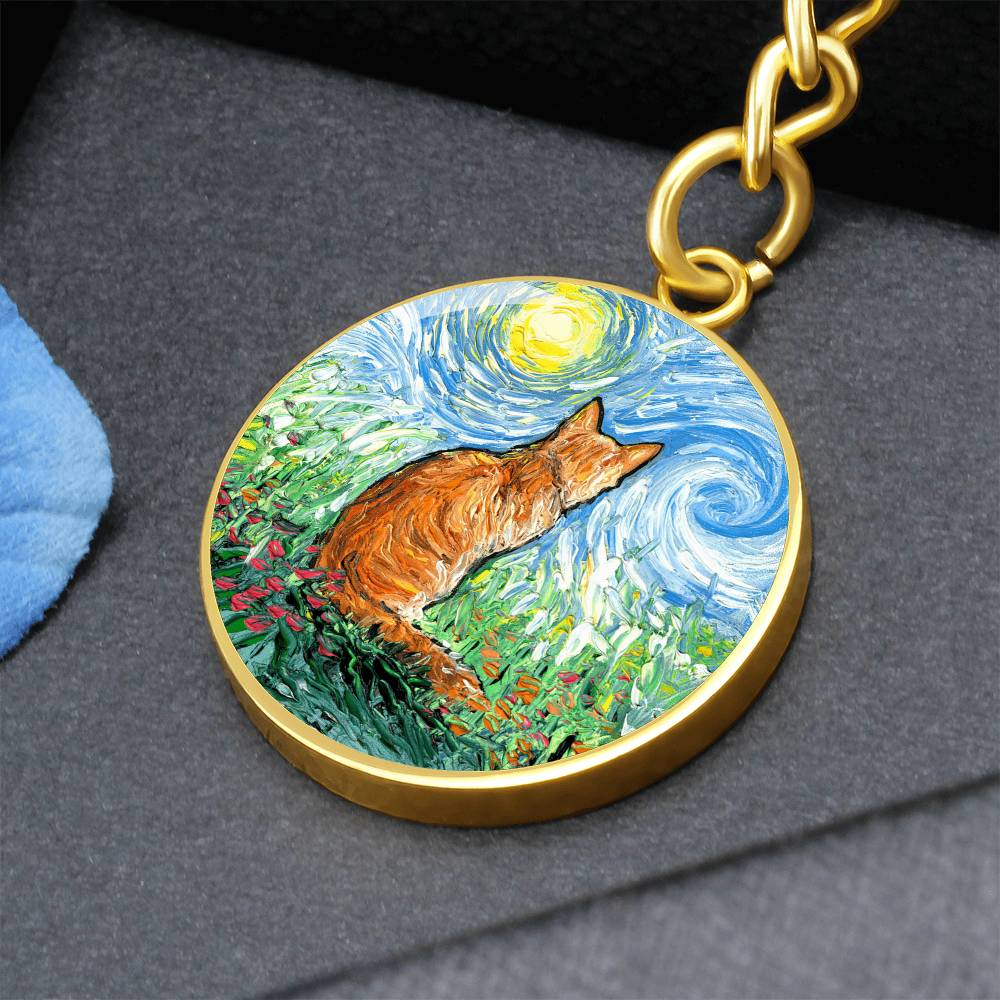 Orange Tabby Cat Spring Round Keychain