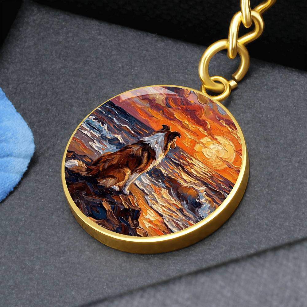 Beach Night - Collie Round Keychain
