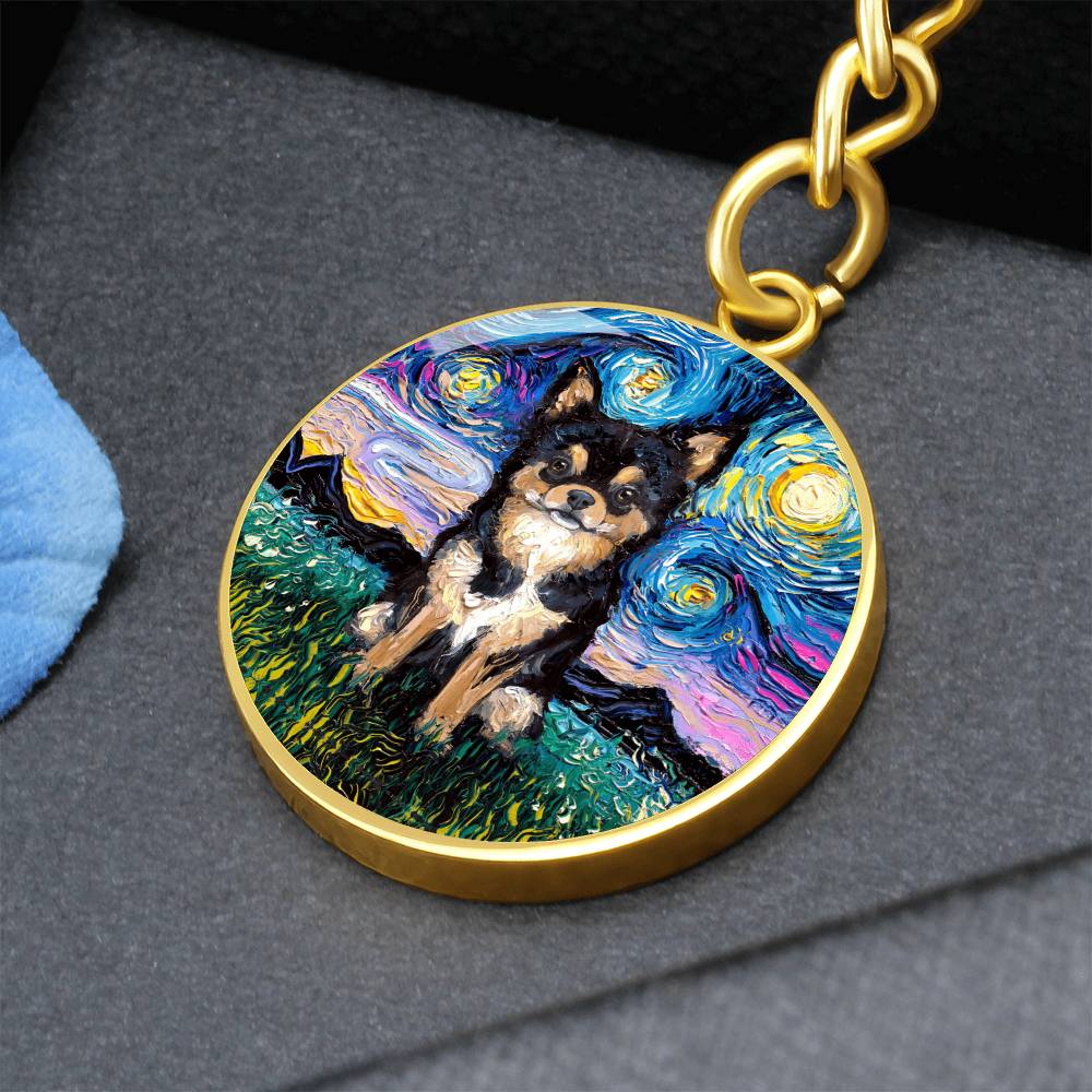 Black and Tan Chihuahua Starry Night Round Keychain