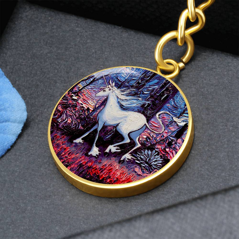Unicorn Running Round Keychain