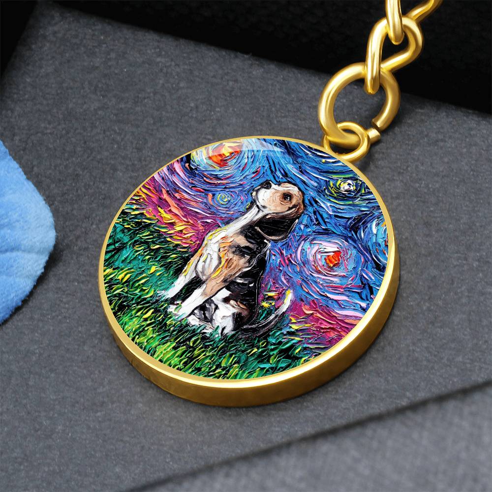 Beagle Starry Night Round Keychain
